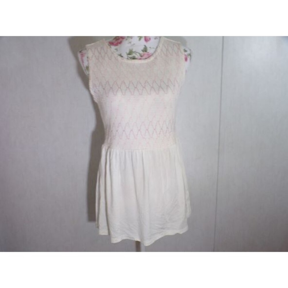 Matilda Jane Womens Top Smocked Babydoll Tank XS Cream Ivory Coastal Cottagecore